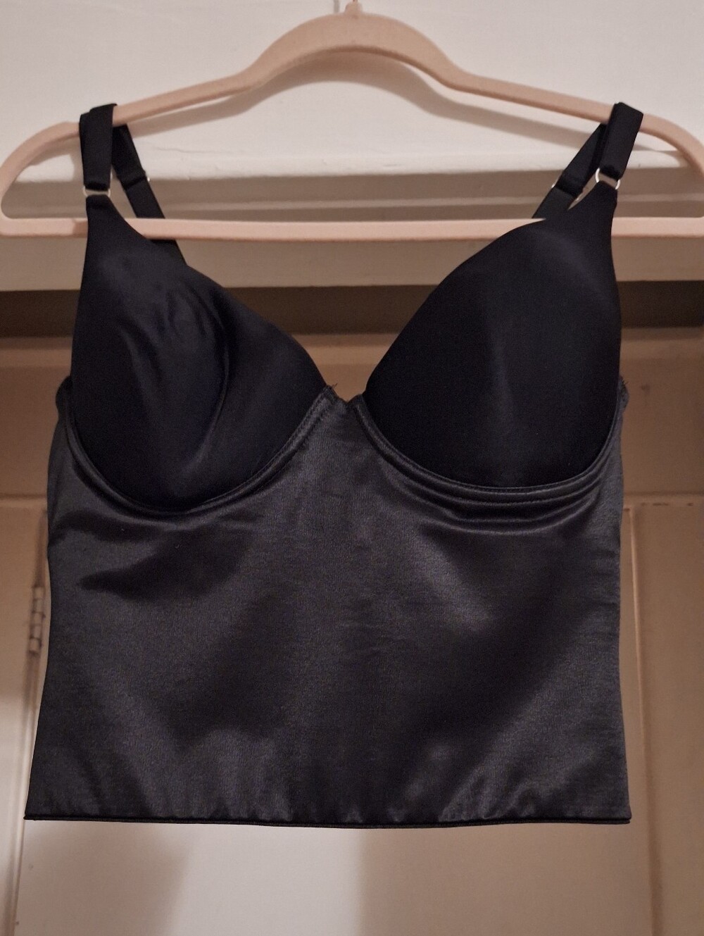 Flexees Black Satin Longline Bustier Bra Top